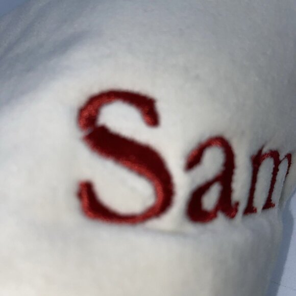 Pottery Barn Sam Velvet Stocking Christmas Monogram Holiday Xmas Red Cream - Picture 9 of 11